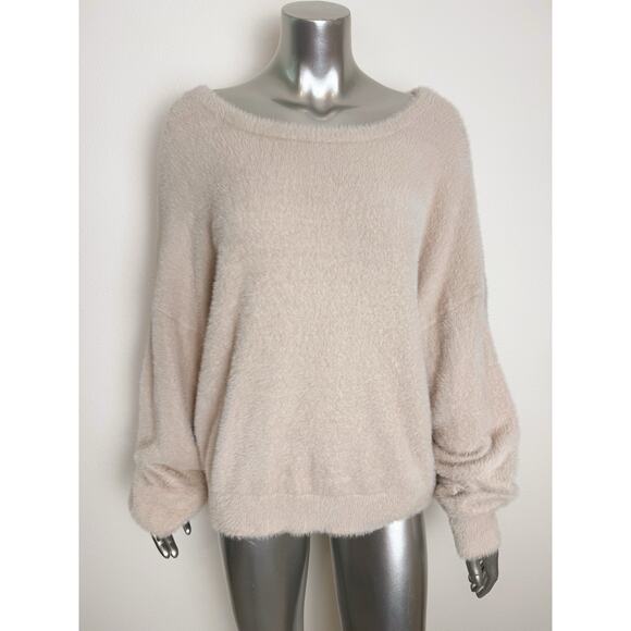 Express Sweater Women’s Large Beige Fuzzy Pullover Cozy Yarn Relaxed - Picture 1 of 7